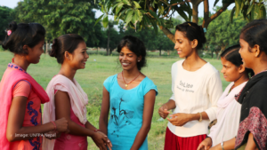 Women and community members using an inclusive public park in Nepal designed with gender-responsive features