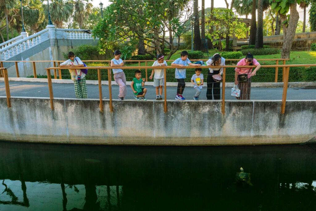 Visitors observing treated canal water at Benjakitti Park’s constructed wetland system in Bangkok